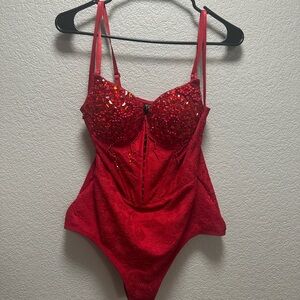 A red corset top bodysuit from Windsor